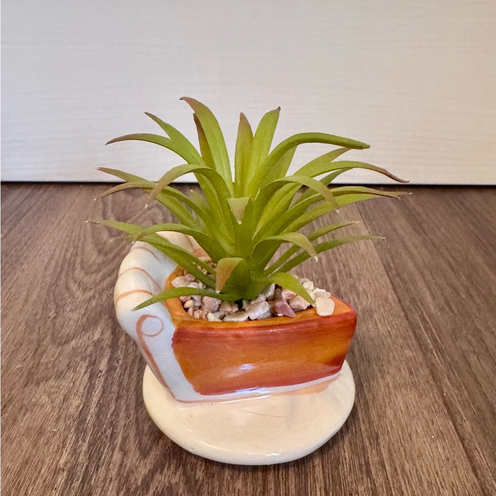 Fall Thanksgiving Pumpkin Pie Ceramic Planter with Green Succulent